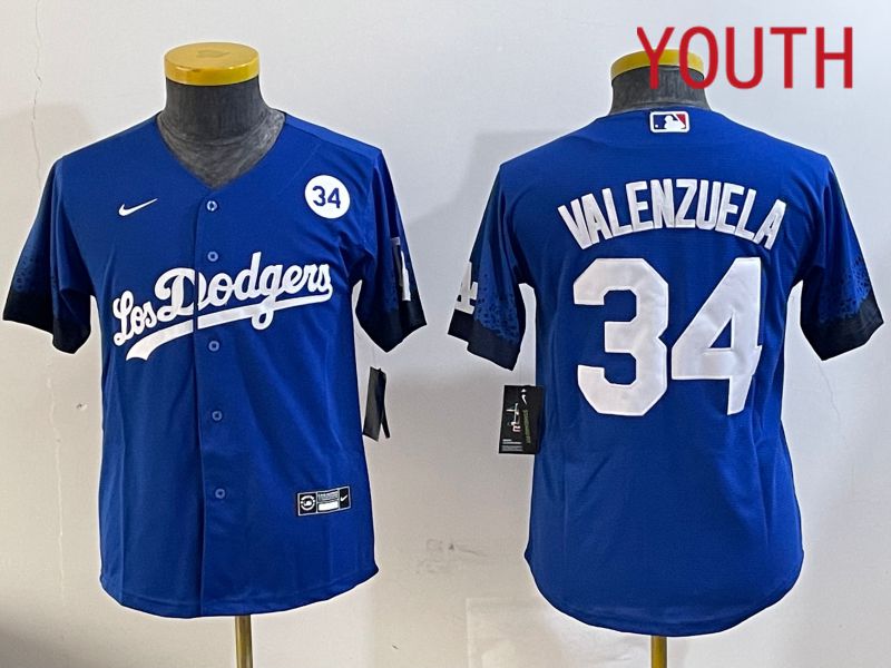 Youth  Los Angeles Dodgers #34 Valenzuela 2024 blue jersey 202411215->youth mlb jersey->Youth Jersey